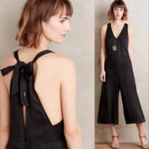 Anthropologie elevenses black tie-back romper